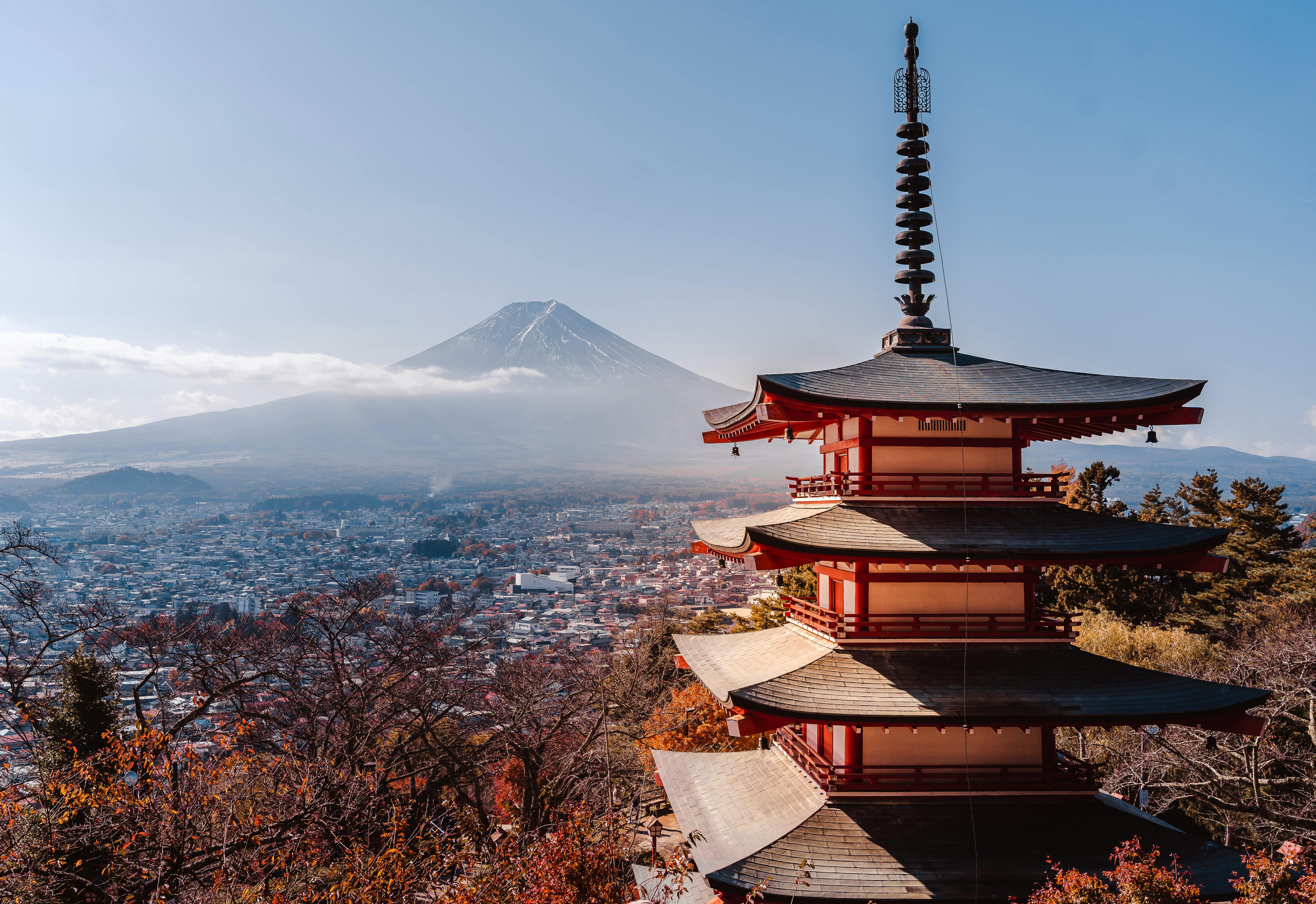 Japanese Pagoda with Mount Fuji